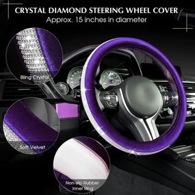 img 3 attached to 5 Pieces Bling Car Accessories Set Crystal Diamond Car Steering Wheel Cover Faux Fur Auto Center Console Pad Cup Insert Holders Rhinestone Ring Sticker For Car Decor (Purple)