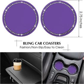 img 1 attached to 5 Pieces Bling Car Accessories Set Crystal Diamond Car Steering Wheel Cover Faux Fur Auto Center Console Pad Cup Insert Holders Rhinestone Ring Sticker For Car Decor (Purple)