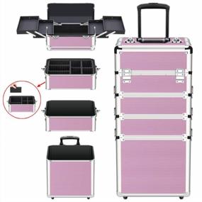 img 1 attached to Pink Professional Makeup Rolling Organizer With Folding Trays And Aluminum Frame - OUDMAY Cosmetic Train Case 4 In 1
