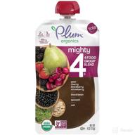 plum organics mighty 4 baby food pouch, pear cherry blackberry strawberry spinach and oat, 4 ounce, 12 pack, organic squeeze pouch for babies, kids, toddlers logo