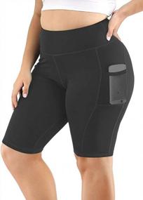 img 4 attached to High Waisted Women'S Yoga Shorts With Tummy Control And Side Pockets - Plus Size Workout Biker Shorts For Active Wear