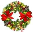 goplus pre-lit snow flocked christmas wreath with 50 led lights, timer, poinsettias & more - battery operated for frontdoor wall window logo