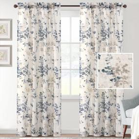 img 3 attached to Light Filtering Linen Sheer Curtains - 84 Inches Long, Rod Pocket Window Curtains For Living Room And Bedroom, Bluestone And Taupe Floral Print, Set Of 2 Panels By H.VERSAILTEX