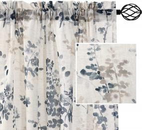 img 4 attached to Light Filtering Linen Sheer Curtains - 84 Inches Long, Rod Pocket Window Curtains For Living Room And Bedroom, Bluestone And Taupe Floral Print, Set Of 2 Panels By H.VERSAILTEX