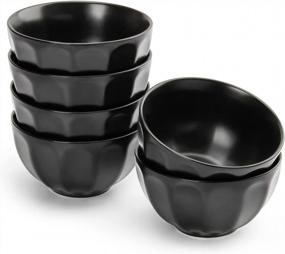 img 4 attached to Upgrade Your Kitchen With Stylish And Functional Ceramic Fluted Bowls Set - 28 Ounces, Dishwasher And Microwave Safe, Set Of 6, Matte Black
