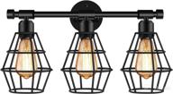 3-light farmhouse bathroom vanity light fixtures: black industrial 🚿 metal cage rustic wall sconces for mirror cabinets and dressing table логотип