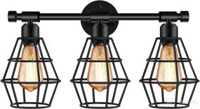 img 4 attached to 3-Light Farmhouse Bathroom Vanity Light Fixtures: Black Industrial 🚿 Metal Cage Rustic Wall Sconces for Mirror Cabinets and Dressing Table