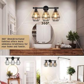 img 3 attached to 3-Light Farmhouse Bathroom Vanity Light Fixtures: Black Industrial 🚿 Metal Cage Rustic Wall Sconces for Mirror Cabinets and Dressing Table