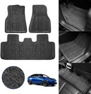 🚗 tgbros custom fit 2020-2022 tesla model y floor mats for 5 seater & 7 seater - all-weather liners 1st & 2nd row set - non-slip, heavy duty, odorless dark grey logo