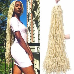 img 4 attached to New Faux Locs Crochet Hair 36 Inches Extended Blonde Soft Locs Crochet Hair Pre Looped Curly Wavy Goddess Locs Crochet Hair For Black Women Synthetic Hair Extensions(5Packs, #613)