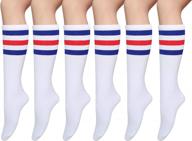 🧦 pareberry casual cotton solid & triple stripe colors knee high tube socks-3 pairs: stylish & comfortable footwear for every day logo