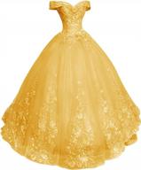 elegant off-shoulder prom dress with lace appliques: a perfect quinceanera or formal evening gown logo