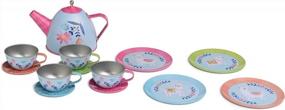 img 1 attached to Jewelkeeper 15 Piece Kids Pretend Toy Tin Tea Set & Carry Case - Llama Design