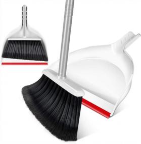 img 4 attached to Broom And Dustpan Set - Angle Broom With Handy Clip-On Dustpan , Light Broom With 51” Long Extendable Handle For Desk，Floor，Garage And Kitchen Red White
