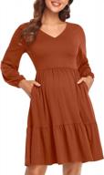 fitglam women's maternity dress fall pregnancy long puff sleeve casual knee length ruffle dress with pockets logo