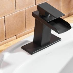 img 2 attached to Modern Matte Black Bathroom Sink Faucet With Waterfall Spout - Single Handle Basin Mixer Tap For 1 Hole Installation By Bathfinesse