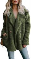 women's fuzzy cardigan coat - open front, long sleeve, warm fleece jacket with pockets logo