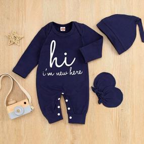 img 3 attached to Adorable 3PCS Newborn Boy Coming Home Outfit With Letter Print Romper, Hat, And Gloves