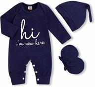очаровательный комплект из 3 предметов для новорожденного мальчика с комбинезоном, шапкой и перчатками с буквенным принтом логотип