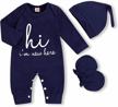 adorable 3pcs newborn boy coming home outfit with letter print romper, hat, and gloves logo