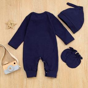 img 2 attached to Adorable 3PCS Newborn Boy Coming Home Outfit With Letter Print Romper, Hat, And Gloves