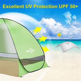img 2 attached to Портативная всплывающая пляжная палатка для 4 человек - солнцезащитное укрытие от ультрафиолета с простой настройкой, легкая уличная семейная детская палатка, нежная зеленая палатка-зонтик 2022 для пляжа
