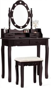 img 4 attached to CharmAid Vanity Set With 10 LED Lights, 4 Drawers, And Storage Shelf - Detachable Top And Cushioned Stool - Ideal For Bedroom, Bathroom, And Makeup - Brown Finish - Perfect For Girls And Women