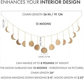 img 1 attached to Moon Phase Wall Hanging Garland - 13 Gold Hammered Metal Boho Wall Decor Moon Garland 36'' - Celestial Phases Moon Decor In Bohemian Style - Moon Phases Wall Art For Home, Bedroom, Living Room