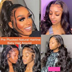 img 3 attached to Human Hair Wig Body Wave 13X4 Lace Frontal Pre Plucked With Baby Hair Brazilian 9A Natural Black 24 Inch
