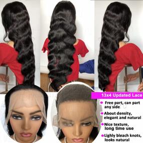 img 2 attached to Human Hair Wig Body Wave 13X4 Lace Frontal Pre Plucked With Baby Hair Brazilian 9A Natural Black 24 Inch