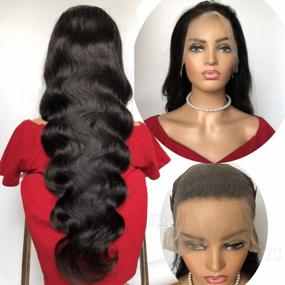 img 1 attached to Human Hair Wig Body Wave 13X4 Lace Frontal Pre Plucked With Baby Hair Brazilian 9A Natural Black 24 Inch