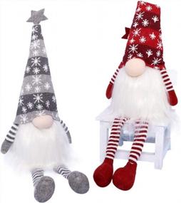 img 1 attached to GMOEGEFT Scandinavian Christmas Gnome Lights With Timer, Swedish Santa Tomte Gnome With Dangling Legs, Set Of 2 Nordic Xmas Decoration - 27 X 4.8 Inch (Snowflake Pattern)