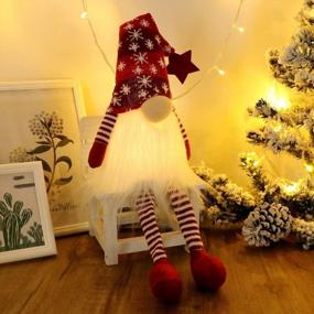 img 3 attached to GMOEGEFT Scandinavian Christmas Gnome Lights With Timer, Swedish Santa Tomte Gnome With Dangling Legs, Set Of 2 Nordic Xmas Decoration - 27 X 4.8 Inch (Snowflake Pattern)