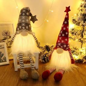 img 4 attached to GMOEGEFT Scandinavian Christmas Gnome Lights With Timer, Swedish Santa Tomte Gnome With Dangling Legs, Set Of 2 Nordic Xmas Decoration - 27 X 4.8 Inch (Snowflake Pattern)