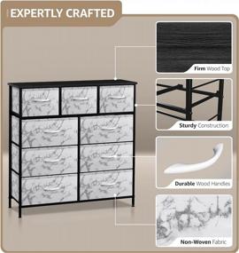 img 1 attached to Marble White 9-Drawer Dresser With Steel Frame And Easy Pull Fabric Bins | Perfect For Bedroom, Hallway, Closet & Office Organization