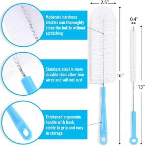 img 1 attached to 🧼 16-inch Bottle Brush Cleaner for Water Bottles - Extended Handle Brush for Cleaning Thermos, Hydro Flask, Contigo, S’Well, Simple Modern, Narrow Neck Sport Bottles, Kombucha, Beer Bottles, and Jugs - Set of 2