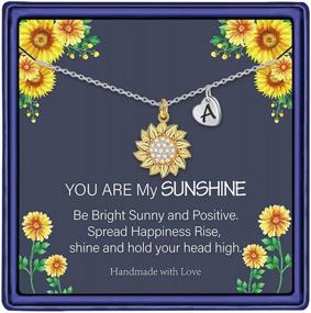 img 4 attached to Sunflower Necklace For Women Girls, 14K Real Gold Plated Initial Sunflower Pendant Necklace Jewelry Gifts Dainty You Are My Sunshine Letter Initial Necklaces For Women