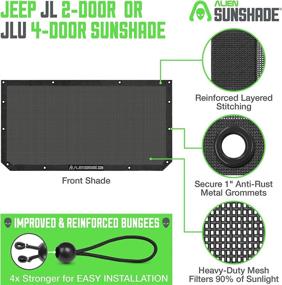 img 3 attached to 🚘 Alien Sunshade Jeep Wrangler JL & JLU (2018 - Current) – Front Mesh Sun Shade for Jeep JL Unlimited - UV Blocking, Wind Noise Reduction - Bikini JLkini Top Cover for Sport, Sport S, Sahara, Rubicon (Black)