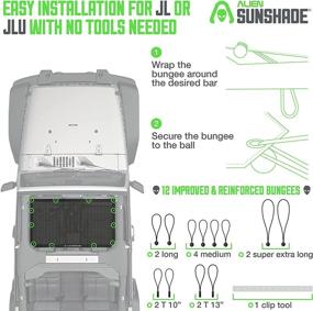 img 2 attached to 🚘 Alien Sunshade Jeep Wrangler JL & JLU (2018 - Current) – Front Mesh Sun Shade for Jeep JL Unlimited - UV Blocking, Wind Noise Reduction - Bikini JLkini Top Cover for Sport, Sport S, Sahara, Rubicon (Black)