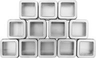 🎁 versatile cornucopia square silver metal tins (12-pack) – ideal for candles, candies, gifts, balms & treasures – 1/2 cup / 4-ounce capacity with clear view window logo