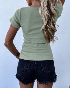 img 3 attached to Women'S V-Neck Bodycon Shirt: Sexy Summer Slim Fit Tee Top For Short Sleeve Knit Look