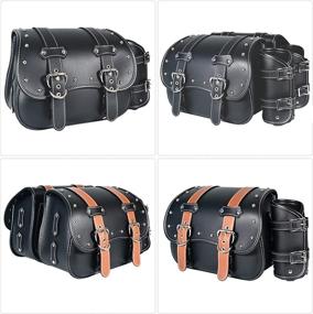 img 3 attached to 🏍️ Waterproof High-Density Leather Motorcycle Saddlebags - Throw-Over Side Bags with Cup Holder, Side Tool Bag, Storage Tool Bag for Motorbike, Universal Fit - 1 Pair, Black (Harley Sportster Compatible)