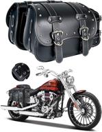 🏍️ waterproof high-density leather motorcycle saddlebags - throw-over side bags with cup holder, side tool bag, storage tool bag for motorbike, universal fit - 1 pair, black (harley sportster compatible) логотип