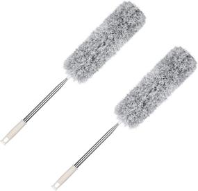 img 4 attached to 🧹 Versatile Extendable Duster: Telescoping Pole, Microfiber Bendable Cleaner, Stainless Steel Construction, Cobweb Duster, Washable, Lightweight Feather Duster - 2 Pack