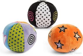 img 2 attached to 🔴 High Contrast Chime, Rattle, Crinkle & Roll Balls - Set of 3 - Black & White + Multi-Color
