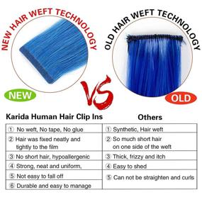 img 2 attached to Clip In Colored Hair Extensions 100% Real Human Hair 18 Inch, Lake Blue Hair Extensions Clip In Human Hair, Straight Hair Hairpieces Highlights Clip In Hair Extension For Kids Girls Women 6 Pieces