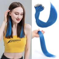 clip in colored hair extensions 100% real human hair 18 inch, lake blue hair extensions clip in human hair, straight hair hairpieces highlights clip in hair extension for kids girls women 6 pieces logo