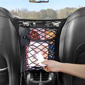 img 4 attached to 🚗 Optimize Car Storage with the 3-Layer Car Mesh Net Organizer: Backseat Pet Barrier, Seat Cargo Holder, and Driver Storage Pouch with 4 Hooks