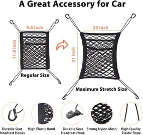 img 2 attached to 🚗 Optimize Car Storage with the 3-Layer Car Mesh Net Organizer: Backseat Pet Barrier, Seat Cargo Holder, and Driver Storage Pouch with 4 Hooks