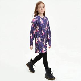 img 1 attached to Girls Long Sleeve Ruffle Dress: QPANCY Casual Lantern Sleeve A-Line Midi Ribbed Dress